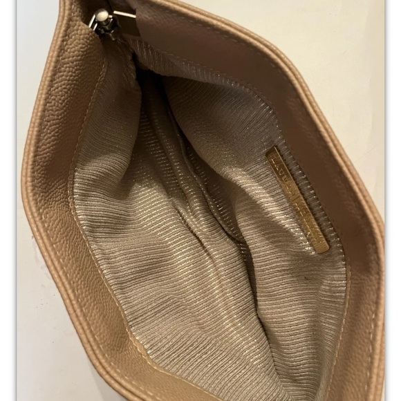 LAUREN MERKIN Tan Leather Designer CLUTCH Logo Inside - Picture 10 of 10